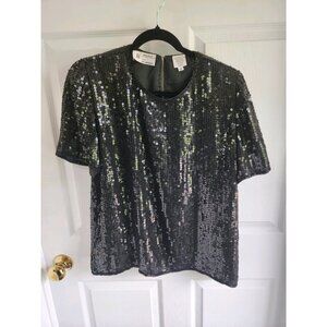 1980s Vintage Braemar by Michelle Monet Pure Silk Sequin Glam Top Blouse SZ Med
